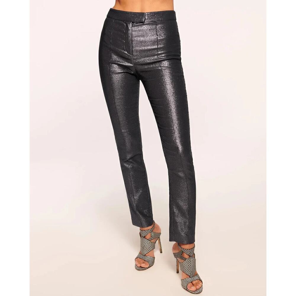 Ramy Brook Saylor Pant Glitter High Rise Skinny Leg Metallic Evening Black 0